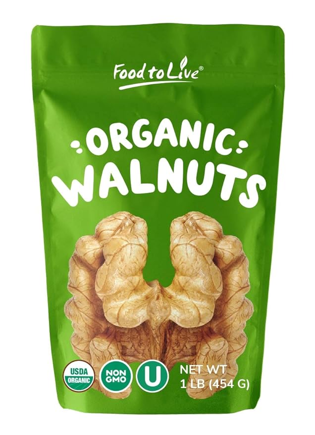 Organic California Walnuts Halves &amp Pieces 1 Pound – Non-GMO Raw Unsalted Shelled Vegan Kosher Sirtfood Bulk Snack. High in Omega-3 Fatty Acids Protein. Great for Baking and as a Topping