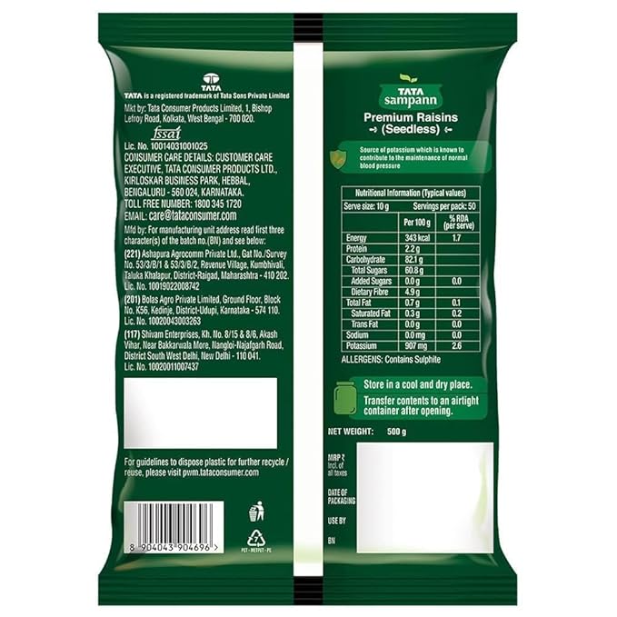Tata Sampann Pure Seedless Raisins/Kishmish – Premium Dry Fruit Source of Potassium – 17.6 oz (500 g)