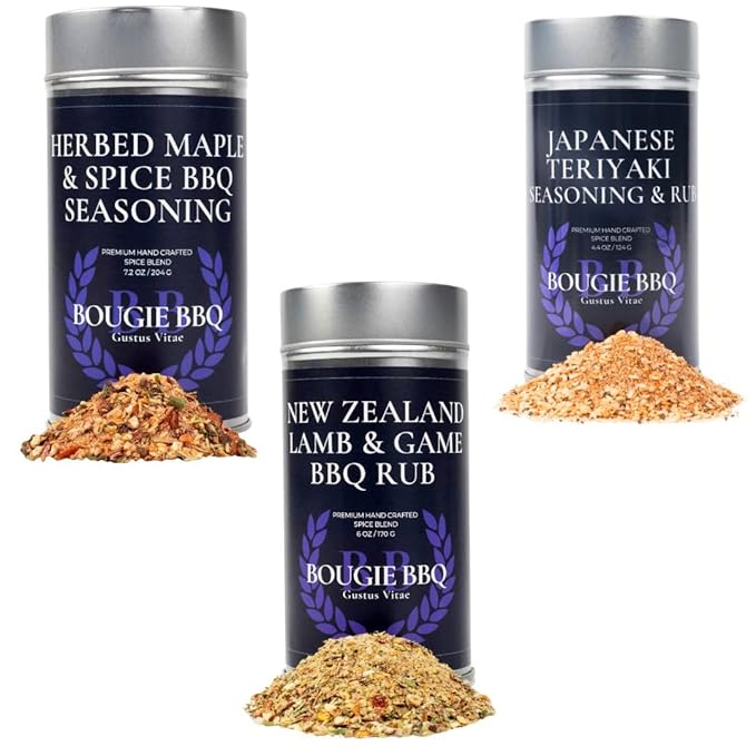 Back-to-School Snack Attack BBQ Seasoning Set – Herbed Maple Teriyaki &amp Lamb Game Rubs for Bold Bites