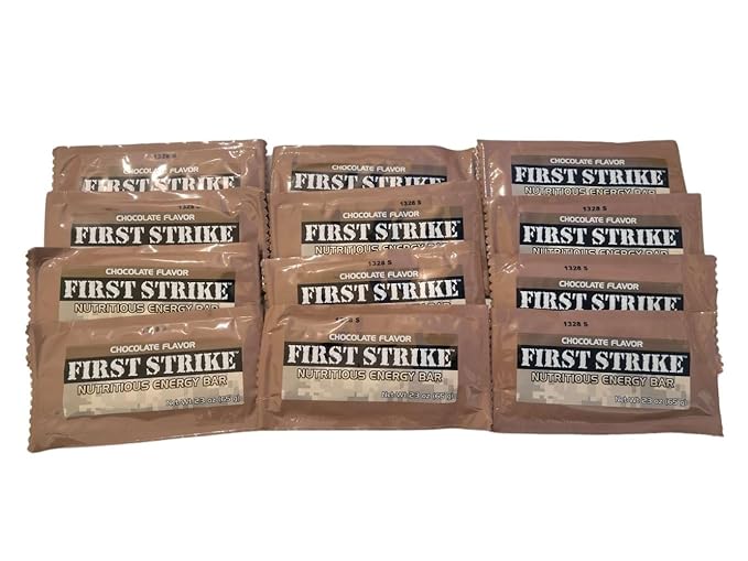 First Strike Energy Bar Full Size [2.3oz] - Authentic Long-Life USGI MRE Ration Nutrition Bars. Many Flavors and Packs to choose from Recent Production dates (12 Chocolate)