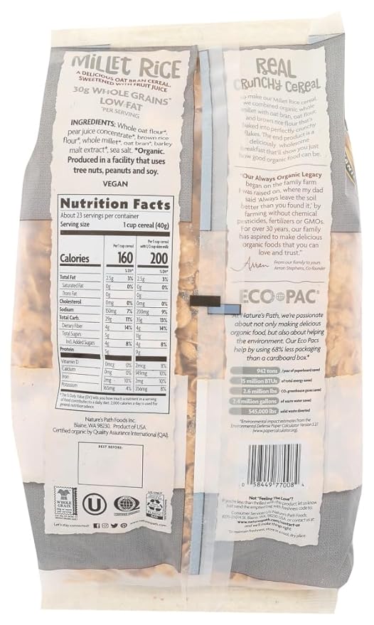Nature's Path Organic Millet Rice Oatbran Wheat Free Cereal 32-Ounce Bags (Pack of 6) ( Value Bulk Multi-pack)