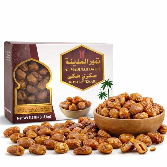 Royal Sukkari Dates from Al Madinah Saudi Arabia – Premium Soft &amp Moist Whole Dates Naturally Sweet Family Size Box for Ramadan Gifting &amp Daily Enjoyment (1.5 kg)