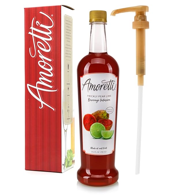 Amoretti - Prickly Pear Key Lime Beverage Infusion - Drink Mix &amp Water Enhancer with Pump for Flavoring Cocktails Waters Teas and other Beverages Preservative Free