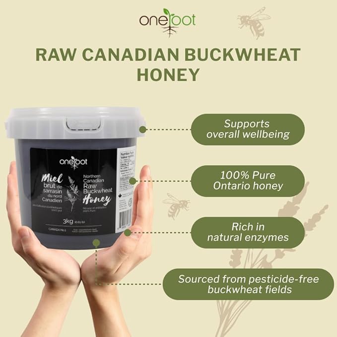 OneRoot Raw Buckwheat Honey – 6.6 lbs Unheated &amp Unprocessed Dark – Nutrient-Rich Antioxidant-Packed Natural Sweetener – Pure &amp Unfiltered Honey