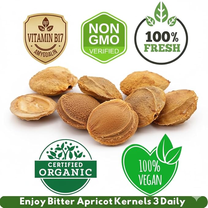 Bitter Apricot USDA Organic (1LB) Sun Dried Bitter Apricot kernels 16oz Natural Raw Bitter Apricot Seeds Vegan Non-GMO Gluten Free Great source of Vitamins 3 Kernels everday