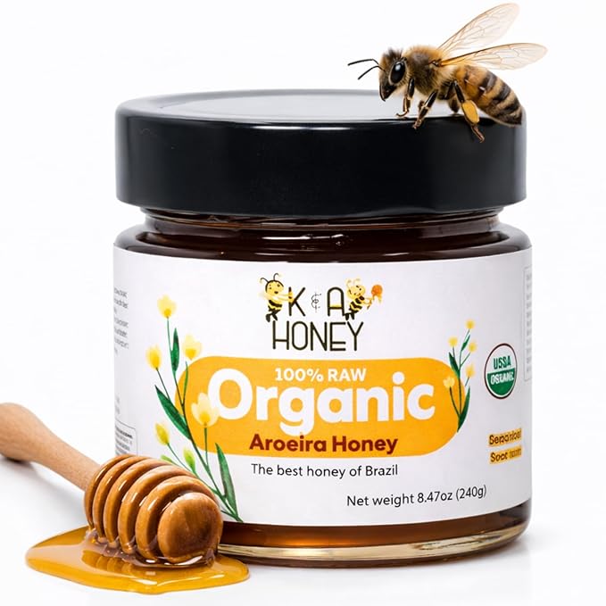 K&ampA HONEY Aroeira Blossom Organic Honey | USDA Certified Organic | Raw Premium Honey | Superfood with Unique Natural Antioxidants | Natural Sugar Alternative | 8.47 oz