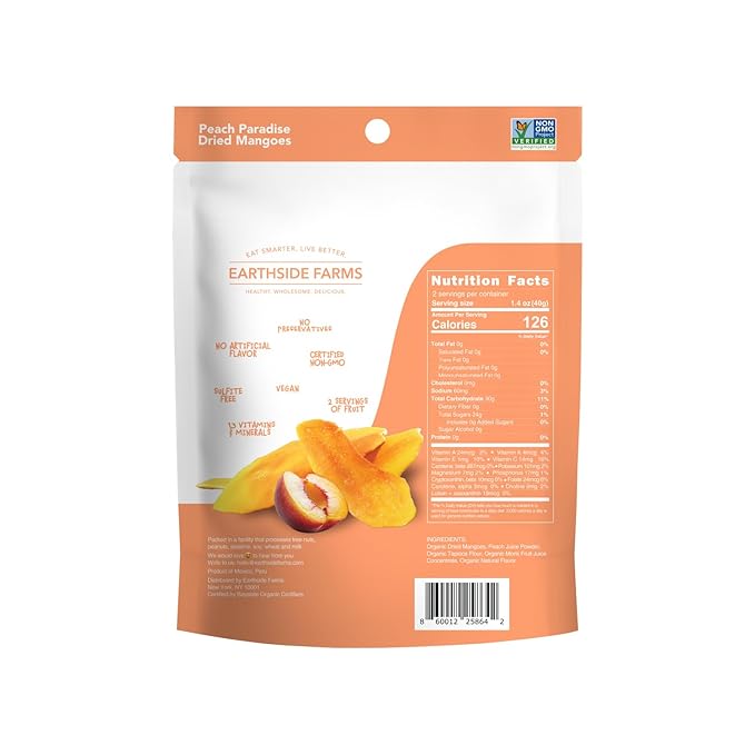 Earthside Farms Peach Paradise Dried Organic Mangoes 2.8oz 6 Pack – No Sugar Added Gluten-Free Vegan Snack – Naturally Sweet Dried Fruit – Perfect Healthy On-the-Go Snack for Work School Travel
