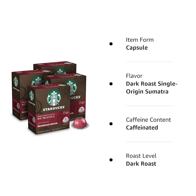 Starbucks by Nespresso Vertuo Single-Origin Sumatra Dark Roast Coffee 32-count Coffee Pods Brews 7.8 oz.