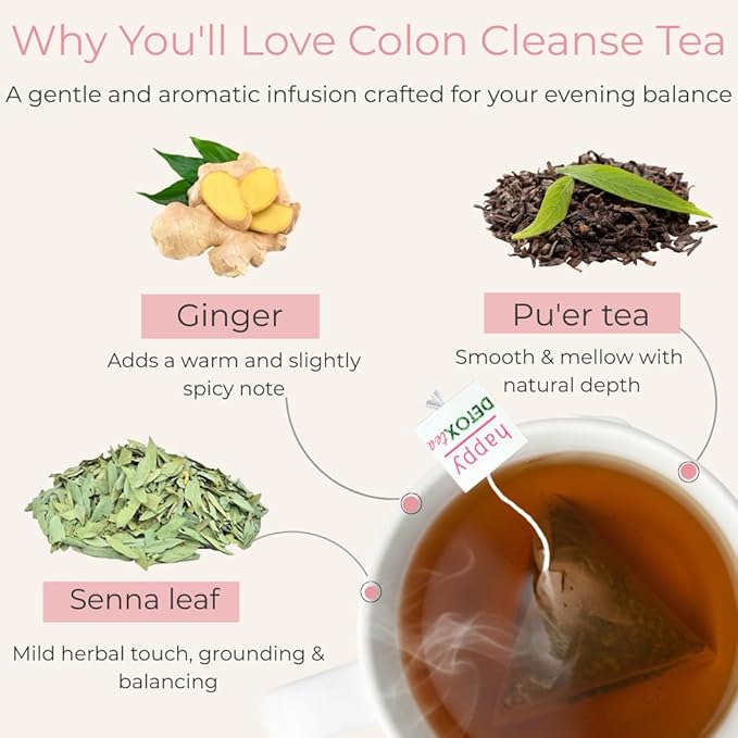 Happy Detox Tea - Colon Cleanse - Digestion &amp Bloated Belly Relief – Laxative Tea – Senna Tea - 84-Day Supply - 42 Tea Bags