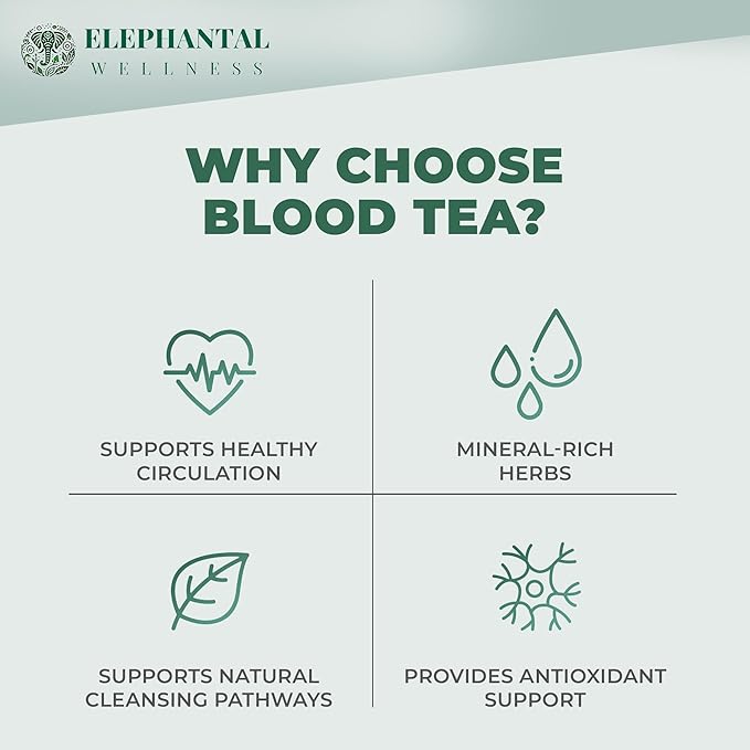 Elephantal Wellness Blood Herbal Tea – Herbal Loose Leaf Tea for Circulation &amp Internal Cleansing Support with Burdock Dandelion Nettle &amp Hawthorn – Caffeine-Free Wellness Tea 2oz 20 Servi