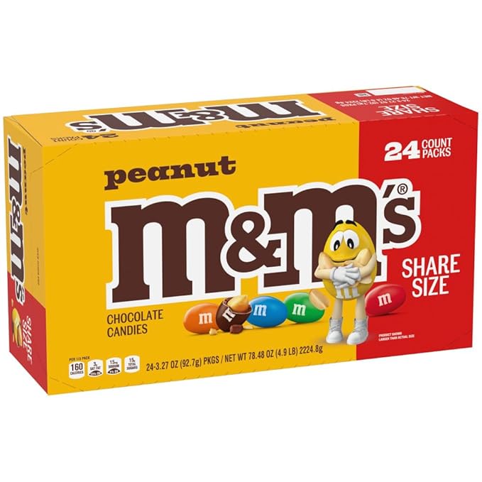 M&ampM’S Peanut Milk Chocolate Individually Wrapped Candy Share Size Bulk Chocolate Candy 78.48 Oz 24 Ct