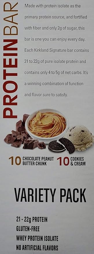 20-Bar Variety Pack – Chocolate Peanut Butter Chunk (21g Protein 2g Sugar 11g Net Carbs 10g Fiber) &amp Cookies and Cream (22g Protein 2g Sugar 10g Net Carbs 11g Fiber) – Soft Texture – Distrib