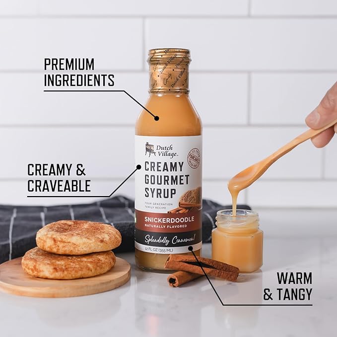 Creamy Gourmet Breakfast &amp Dessert Syrup | Organic Ingredients - Clean Label | No Preservatives Artificial Flavors or Corn Syrup | Gluten-Free | Dutch Village Salted Caramel &amp Snickerdoodle