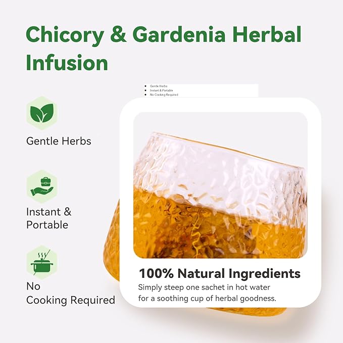 12 Bags Chicory &amp Gardenia Herbal Tea - Supports Blood Sugar Digestion Weight &amp Sleep Natural Sugar-Free Blend Vegan &amp Caffeine-Free (4 Pack)