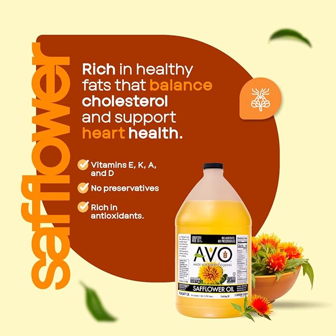 AVO High Oleic Safflower Oil Bulk 1 Gallon NON-GMO Naturally Processed High Smoke Point 510°F
