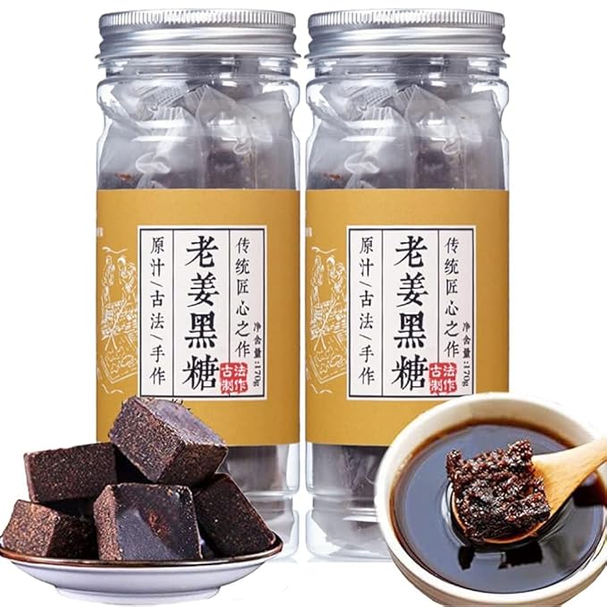 Hee Creek Yunnan Handmade Old Brown Sugar Ginger Tea 12oz/340g Black Sugar Ginger Tea Cubes Chinese Traditional Pure Raw Sugarcane Individual Package 手工老姜黑糖 红糖姜茶
