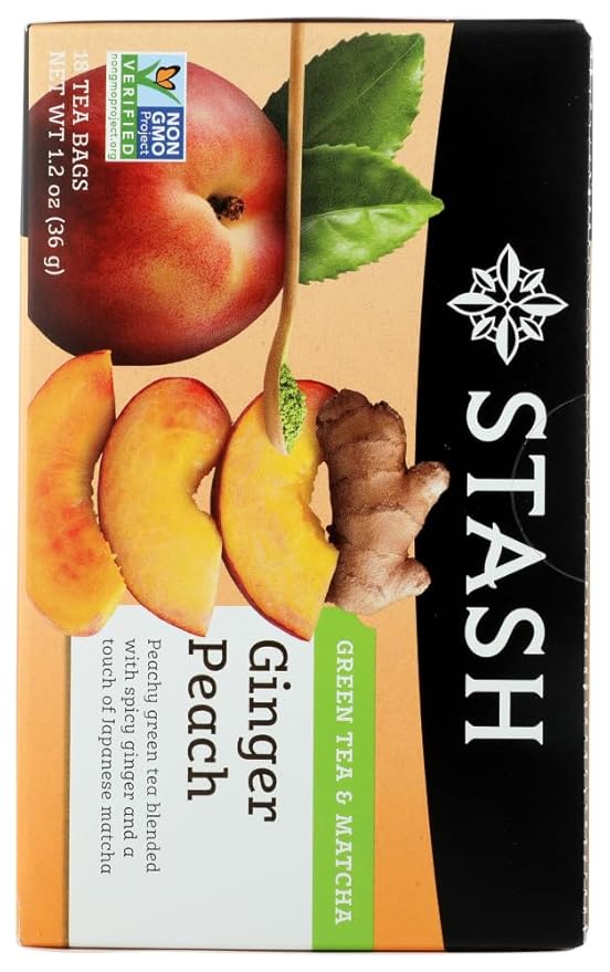 Stash Tea Ginger Peach Green W/ Matcha - 18 Tea Bags - Case of 6
