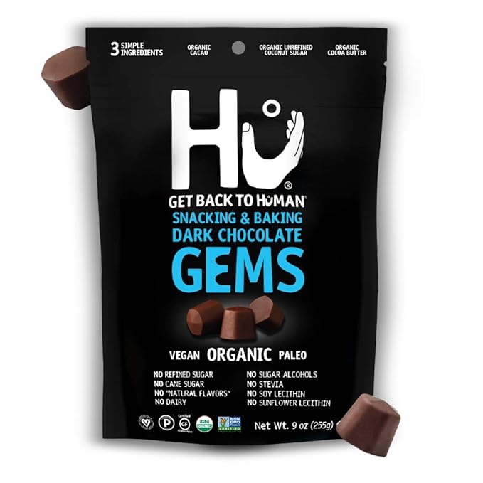 Hu Gems Chocolate Chips Vegan Snacks | 6 Pack 9oz Each | Organic Paleo Dark Chocolate Baking Chips | Great for Baking &amp Snacking Non GMO Kosher Chocolate