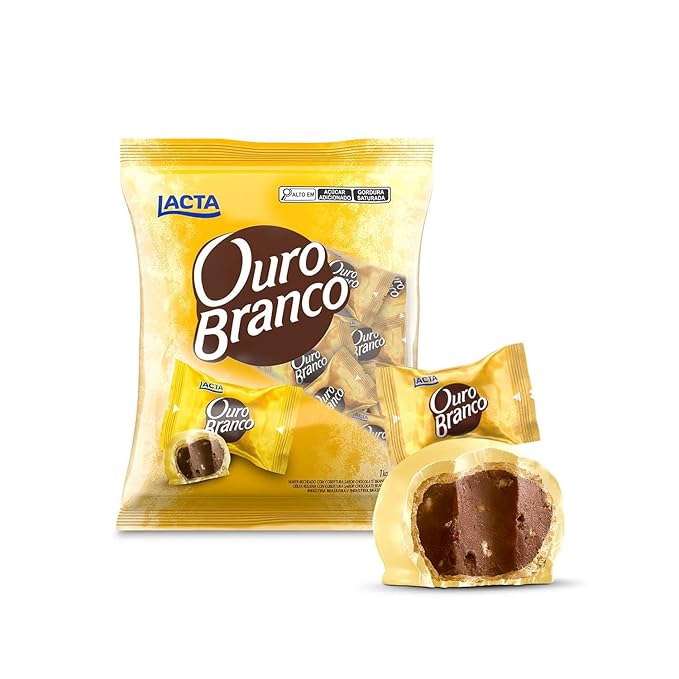 Ouro Branco Brazilian White Chocolate Bonbons Lacta | 2.2 lbs Perfect for Sharing | Bombom Ouro Branco 1Kg