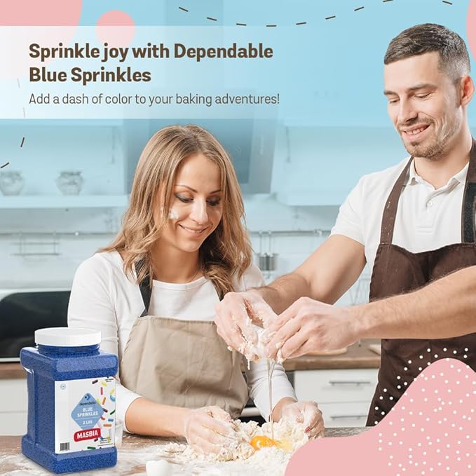 Dependable Food Blue Sprinkles - 2 Lb. Bulk Container - Gluten-Free Kosher Blue Jimmies for Cake Decorating Cupcakes &amp More - Resealable Jar