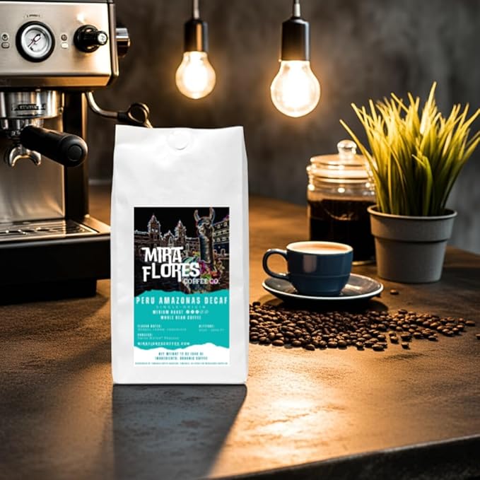 Miraflores Coffee Co Specialty Whole Bean Coffee Premium Roast (12oz Peru Decaf Medium Roast)