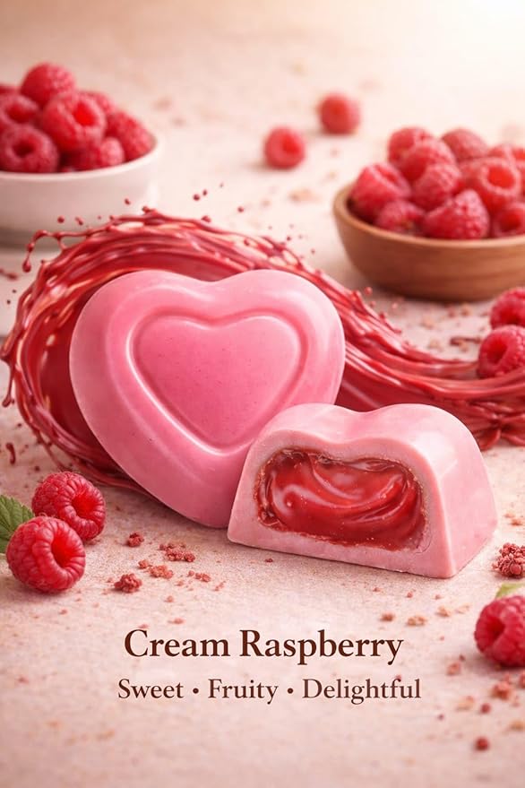 OMNIYA Delicacy - Luxury Chocolate Heart Box - 16 Pcs Heart Shaped Chocolate w/ 4 Flavors (Raspberry Coffee Pistachio &amp Chocolate) Premium Gourmet Creme Filled Chocolate for Special Occasions