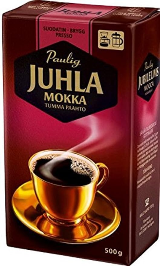 Paulig Juhla Mokka - Dark Roast - Fine Grind - Filter Blend Ground Coffee - Bag 500g (Finland) (1 Bag )