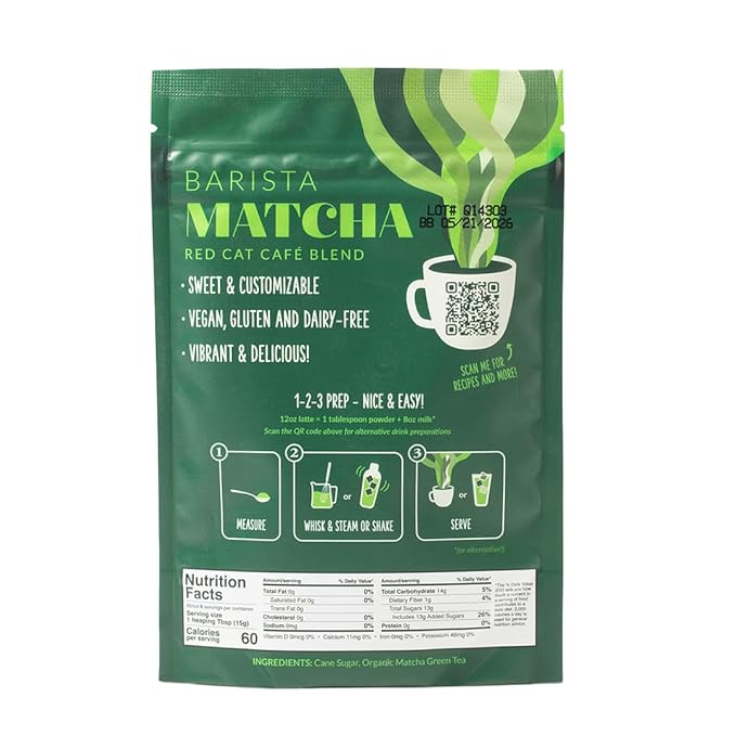 Two Leaves and a Bud Barista Matcha Sweetened Latte Blend Japanese Matcha Green Tea Powder 2 Resealable Bags 240 grams