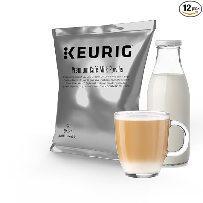 Keurig Premium Café Milk Powder 1lb Bag Specialty Beverage Base for Lattes &amp Cappuccinos Makes About 30 Drinks for Commercial Brewers Contains Milk &amp Soy 12 Pack
