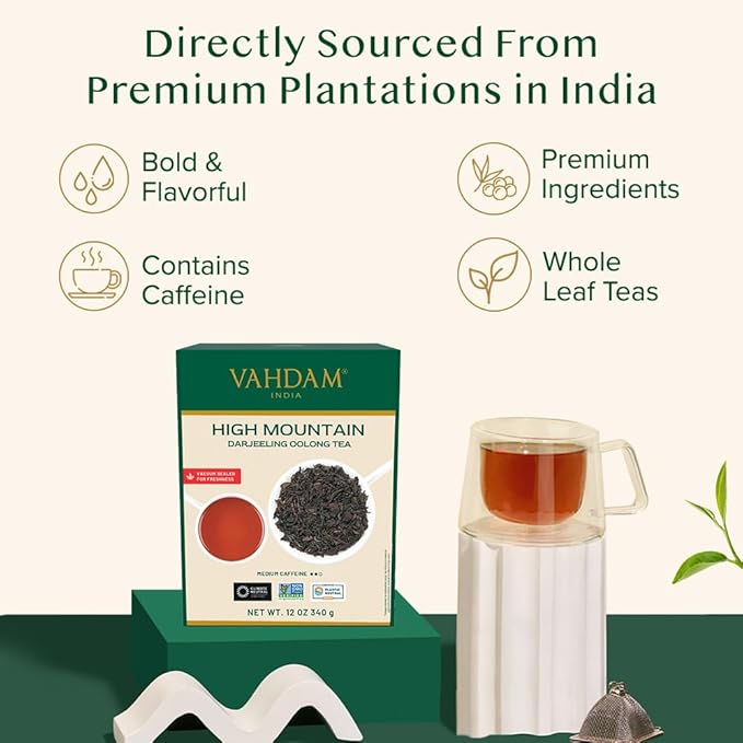 VAHDAM High Mountain Oolong Tea Leaves From Himalayas - 340g/12oz (170 Cups) High Elevation Grown | Vacuum Sealed | Brew Hot Iced Or Kombucha Tea | Loose Leaf Tea