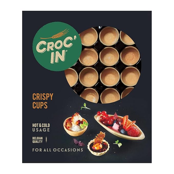 CROC'IN - Neutral Mini Tart Shells - Edible Appetizer Or Dessert Cups - Pastry Pans - Artisanal &amp Vegan Confection - 60 Pieces