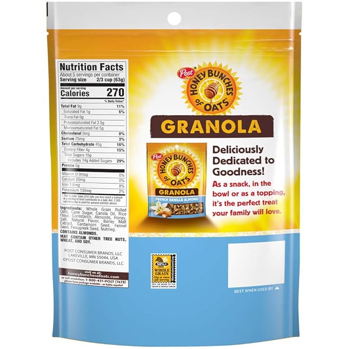 Honey Bunches of Oats French Vanilla Almond Granola Cereal 11 oz Bag (Pack of 5)