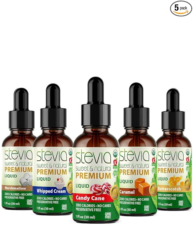 Stevia Intl - (Pack of 5) Wonka Land Bundle. Stevia Liquid Drops with 5 Flavors. All Naturally Sweet Non-Bitter No Sugar Added 0 Carb 0 Calorie Non-GMO Vegan Diabetic &amp Keto Friendly (1oz)