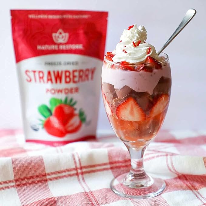 Nature Restore USDA Certified Organic Freeze Dried Strawberry Powder 8 Ounces Non GMO Gluten Free Vegan