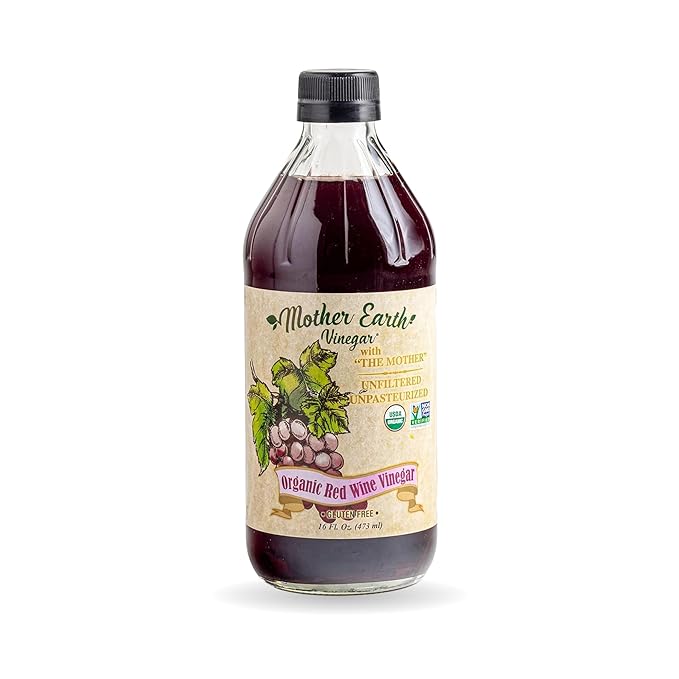 Mother Earth Organic Red Wine Vinegar with The Mother Fresh Pressed Organic Cabernet Grapes ORWV RWV Raw Unpasteurized Unfiltered (1/16oz Glass Bottle)