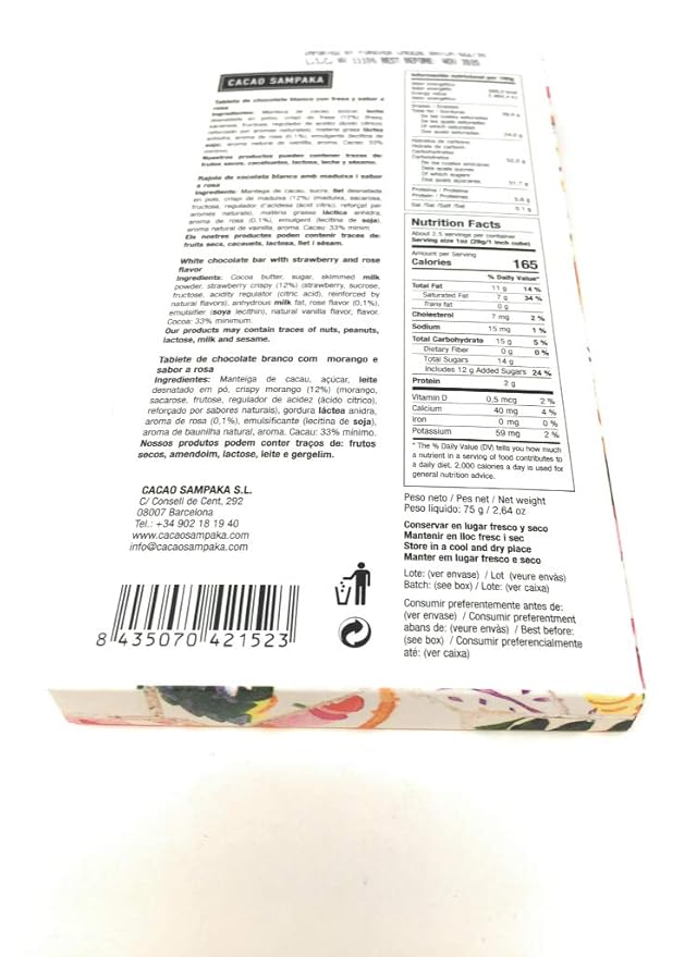 Cacao Sampaka Roses And Strawberries Chocolate Bar 2.64 Oz
