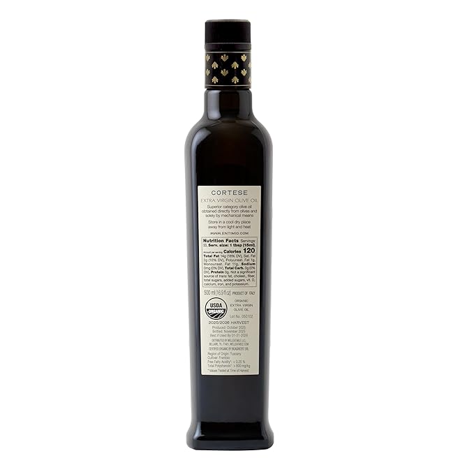 Entimio Cortese Organic Italian Extra Virgin Olive Oil from Italy 800+ mg/kg High in Polyphenols 2025 Gold Winner Tuscany Early Harvest evoo Cold Extracted Lab Tested - 16.9 fl oz