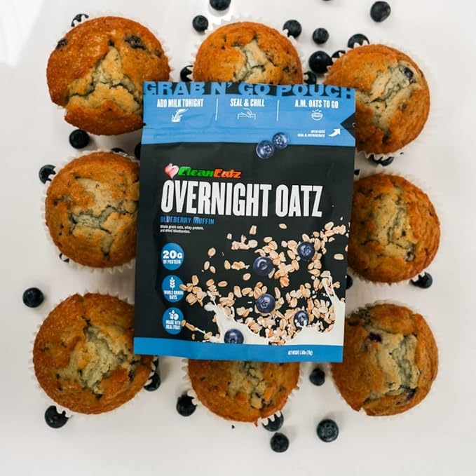Clean Eatz Overnight Oats – High Protein Overnight Oatmeal (20g Protein) – Whole Grain Oats &amp Real Fruit – Quick &amp Healthy Shelf-Stable Breakfast 12-Count (Strawberries and Cream)