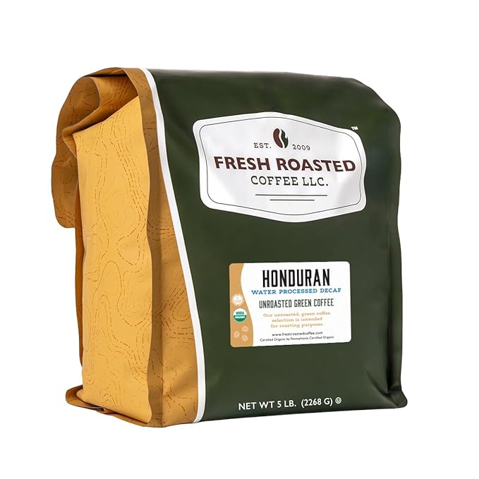 Fresh Roasted Coffee Unroasted Organic Honduran Water-Processed Decaf | USDA Organic 100% Single Origin Kosher | 5 Pound