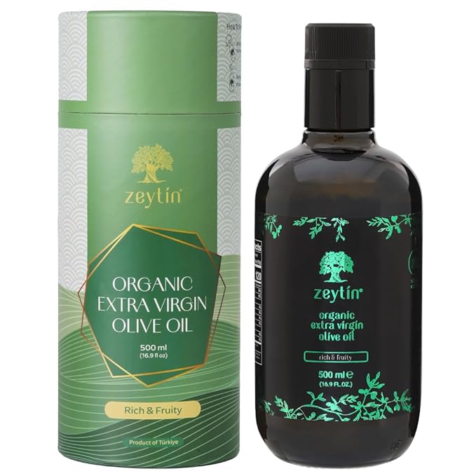 Zeytin Olive Oil Extra Virgin - GOLD MEDAL &amp Early Harvest - Fresh 2024 Harvest Bottled in May 2024 - New Luxury Packaging - Vegan Keto &amp Cold Pressed - Rich &amp Fruity (16.9fl oz - 1 Pack