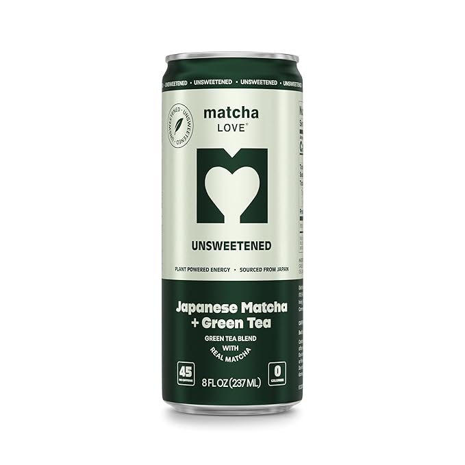 matcha LOVE Matcha + Green Tea Unsweetened 8 Ounce (Pack of 12)
