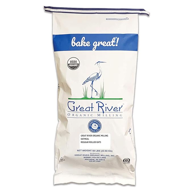 Great River Organic Milling Oatmeal Regular Rolled Oats Organic 50-Pounds (Pack of 1)