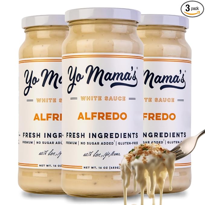 Yo Mama’s Foods Gourmet Keto Classic Alfredo Pasta Sauce | (3) 16 Ounce Glass Bottles | Low Carb Paleo Gluten Free Low Calorie and is Made with only the Freshest Ingredients!