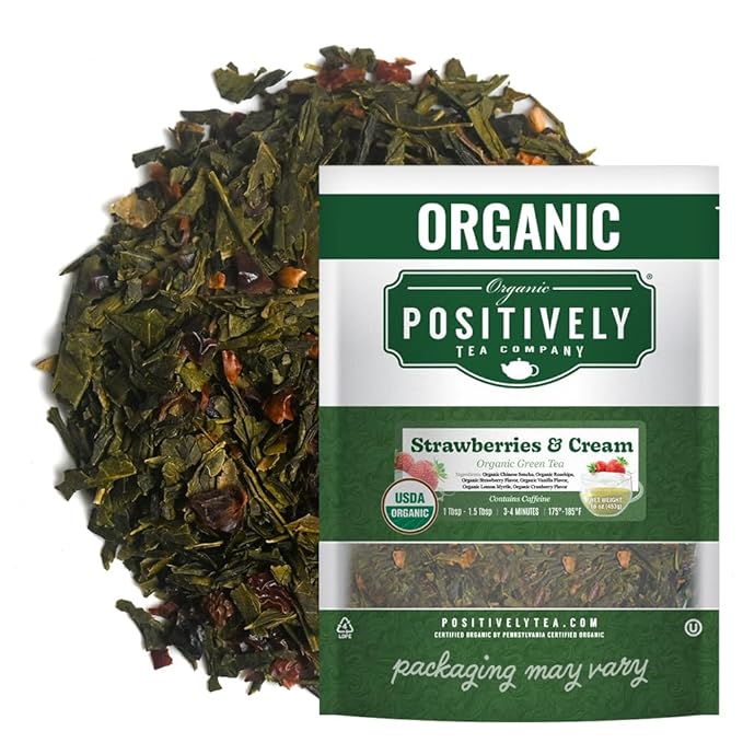 Organic Positively Tea Company Strawberries and Cream Green Tea Loose Leaf 16 Ounce