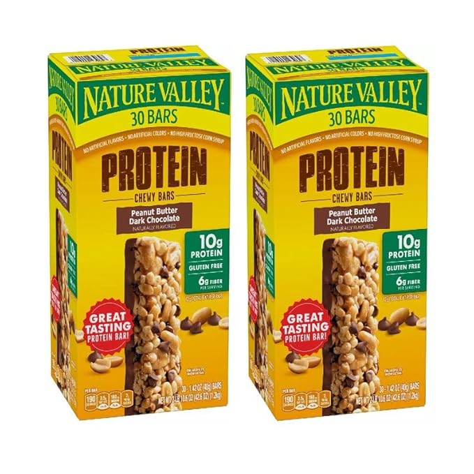 Gluten-Free Protein Bars Peanut Butter Dark Chocolate 30-Pack Compatible with Nature Valley