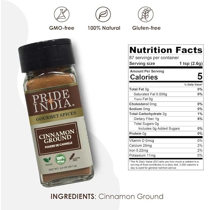 Pride of India - PACK of 6 - Natural Cinnamon Ground – Pure &amp Fresh – Gourmet Spice – Perfect for sweet &amp savory dishes – GMO/Gluten Free - Easy to Use – 2 oz. Small Dual Sifter Bottle