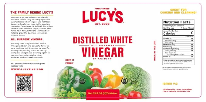 Lucy's Family Owned - Natural Distilled White Vinegar 1 Gallon (128 oz) - 5% Acidity (White Vinegar 1 Gallon (128 fl oz.))