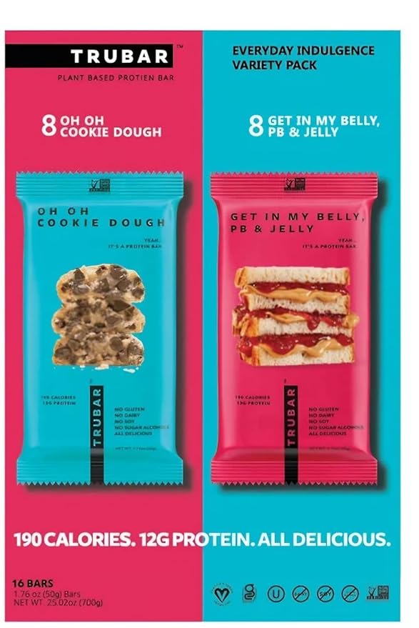 PRO4ALL TruBar Protein ~ Oh Oh Cookie Dough ~ Get In My Belly PB &amp Jelly ~ 1.76 Ounce Bars ~ 16 total Bars