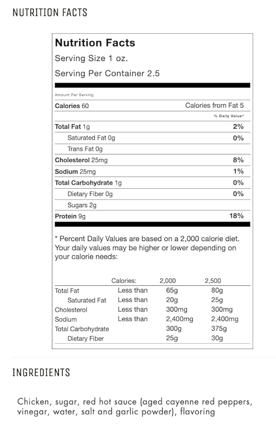 Buffalo Wing All Natural Chicken Jerky - 3 PACK - 100% Whole Muscle Chicken - Low Sodium No Added Preservatives No Added Nitrates &amp No Added MSG - 7.5 oz. total