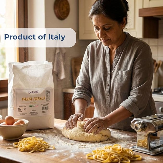 POLSELLI Fresh Pasta Flour 100% Soft Wheat 5 kg (11 lbs) Tipo 00 Bread Machine or Handmade Pasta for Bread Gnocchi Product of Italy